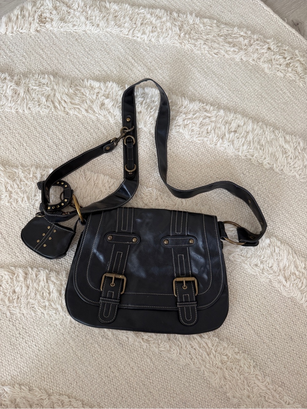Nine West Black Crossbody Satchel with Brass Accents